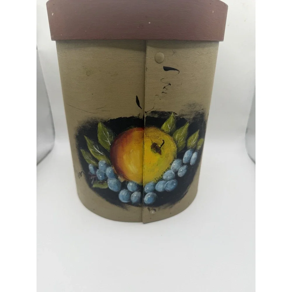 Folk Art Bentwood Pantry Box Vintage Hand Painted Fruit Peddler Signed 2006